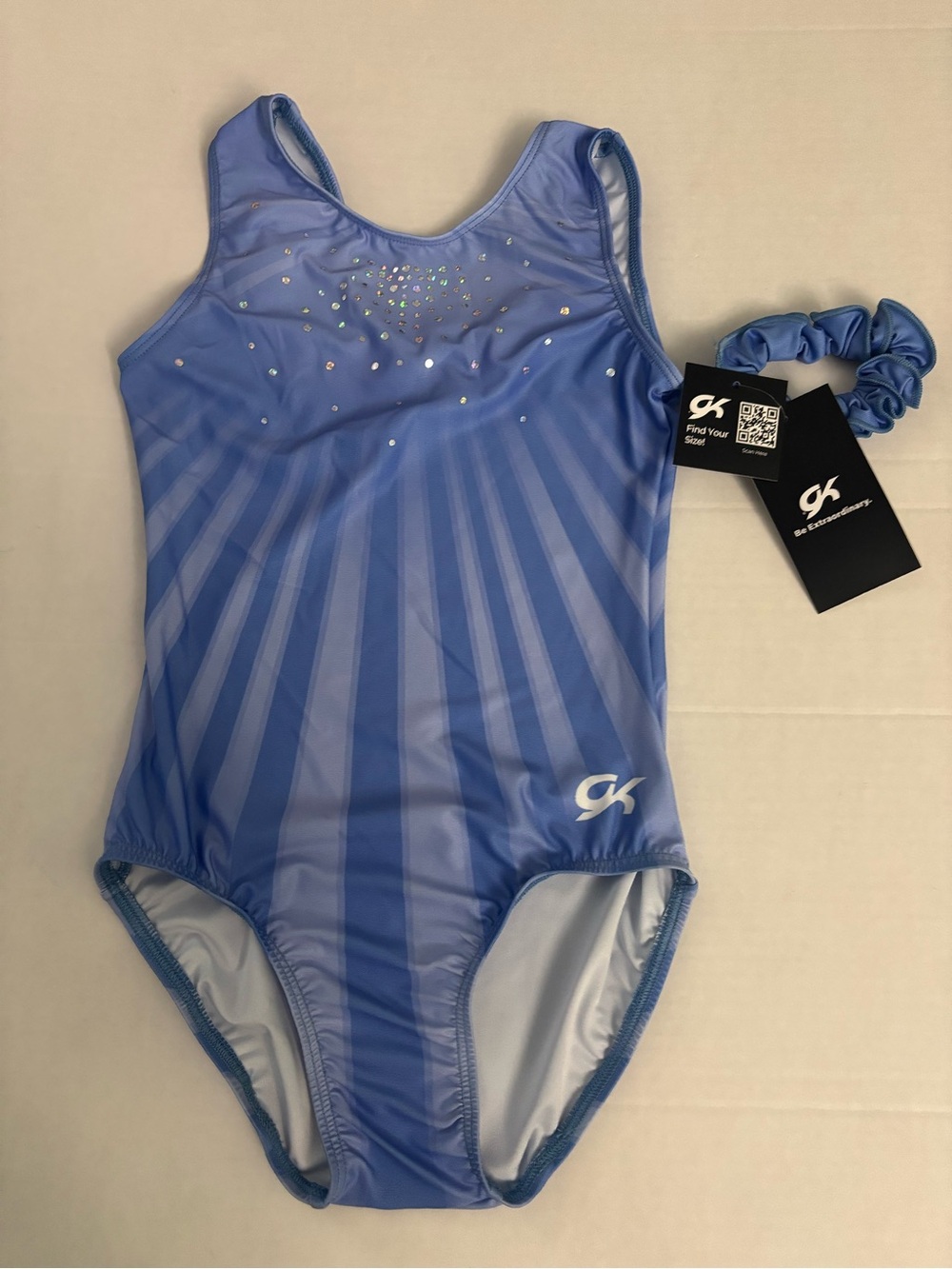 New! Girls’ GK Gymnastics Leotard With scrunchie Blue Size CS / CL